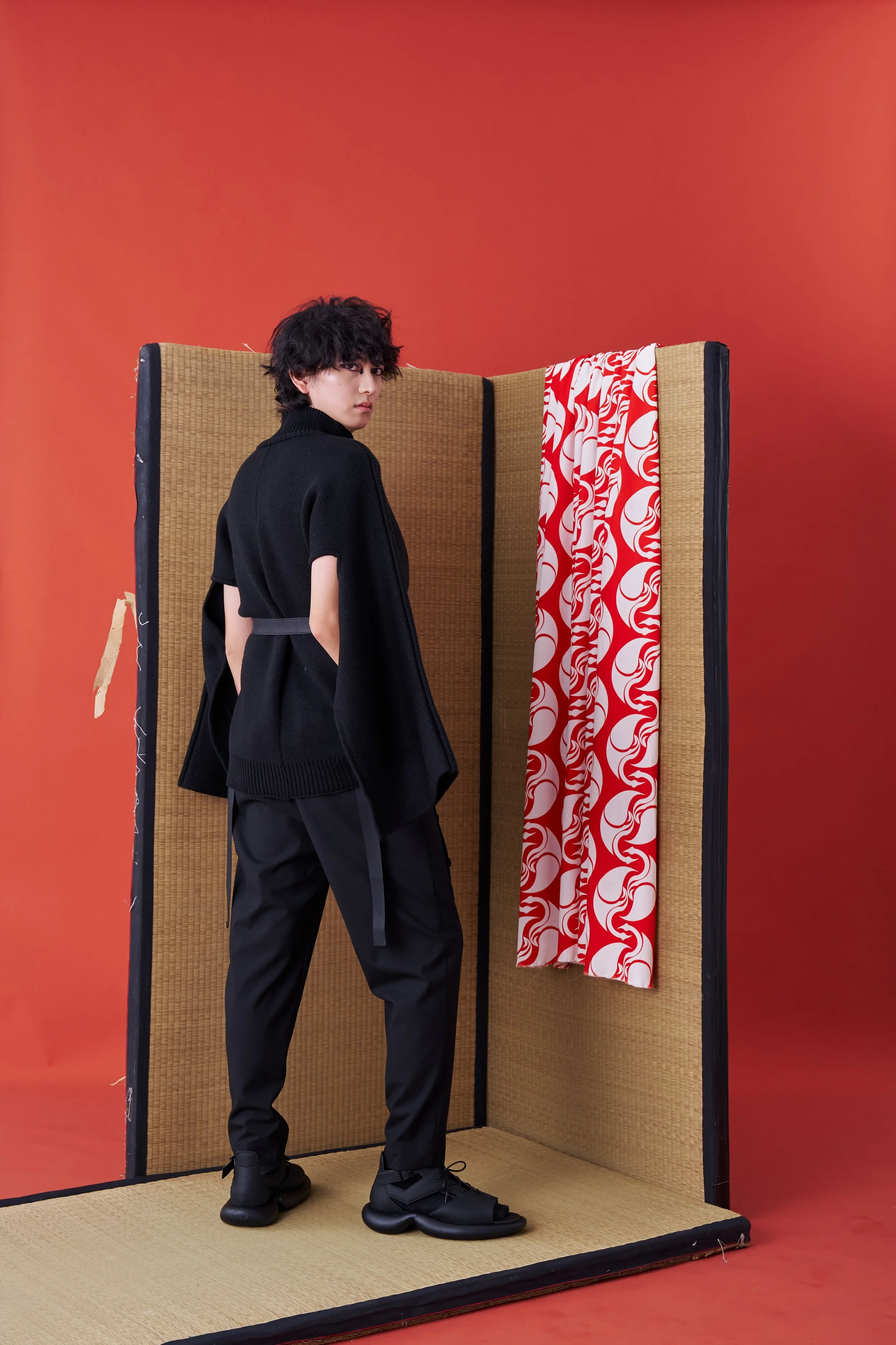Deconstructed Kimono Sleeve Tie Sweater (Black) — INF - Garment